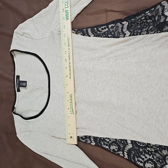 WHBM‎ Oatmeal/Black Lace Mesh Round Neck Top Tunic Pullover Blouse Size XXS - Picture 6 of 8